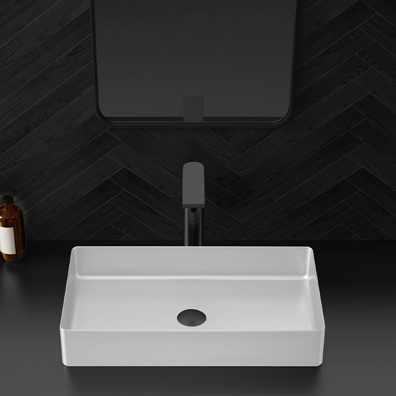 Modern Bathroom Sink Metal Rectangular Vessel Lavatory Sink with Pop-Up Drain Clearhalo 'Bathroom Remodel & Bathroom Fixtures' 'Bathroom Sinks & Faucet Components' 'Bathroom Sinks' 'bathroom_sink' 'Home Improvement' 'home_improvement' 'home_improvement_bathroom_sink' 6772311