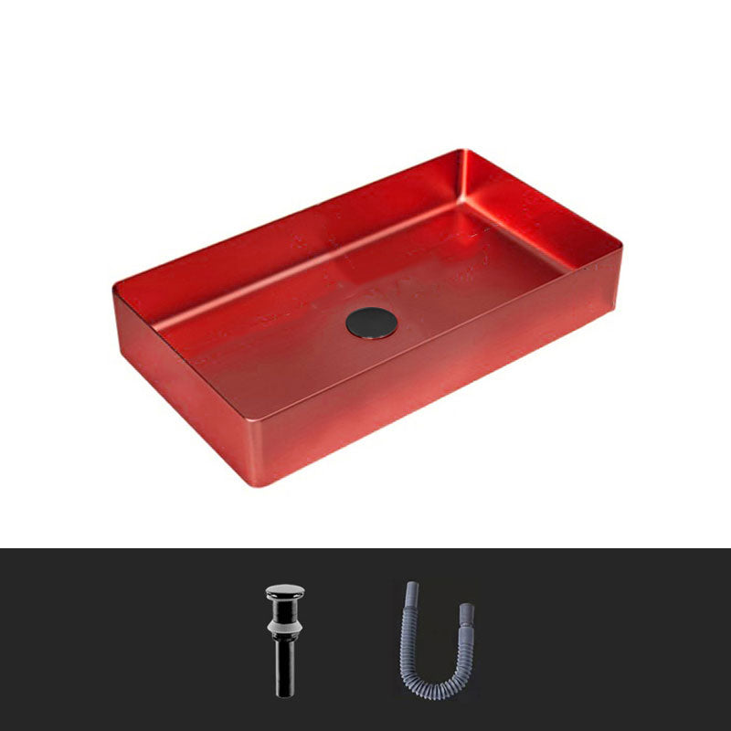 Modern Bathroom Sink Metal Rectangular Vessel Lavatory Sink with Pop-Up Drain Red None Sink Clearhalo 'Bathroom Remodel & Bathroom Fixtures' 'Bathroom Sinks & Faucet Components' 'Bathroom Sinks' 'bathroom_sink' 'Home Improvement' 'home_improvement' 'home_improvement_bathroom_sink' 6772312