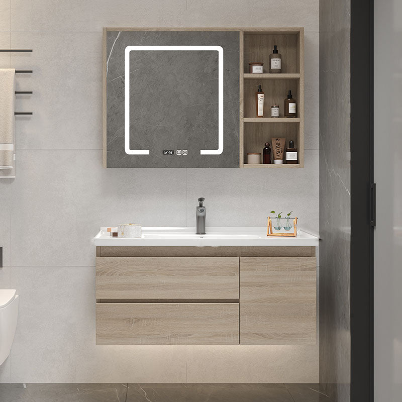 Wall-Mounted Bath Vanity Single Sink Door Rectangle Mirror Bathroom Vanity with Drawers Vanity & Faucet & Smart Medicine Cabinet Clearhalo 'Bathroom Remodel & Bathroom Fixtures' 'Bathroom Vanities' 'bathroom_vanities' 'Home Improvement' 'home_improvement' 'home_improvement_bathroom_vanities' 6772512