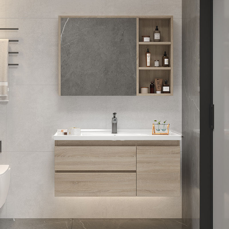 Wall-Mounted Bath Vanity Single Sink Door Rectangle Mirror Bathroom Vanity with Drawers Vanity & Faucet & Mirror Cabinet Clearhalo 'Bathroom Remodel & Bathroom Fixtures' 'Bathroom Vanities' 'bathroom_vanities' 'Home Improvement' 'home_improvement' 'home_improvement_bathroom_vanities' 6772529