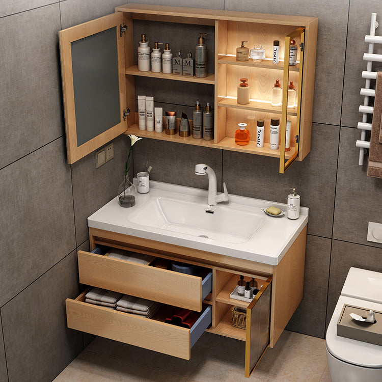 Wall Mount Vanity Mirror Single Sink Rectangle Door Wood Vanity with Drawers Clearhalo 'Bathroom Remodel & Bathroom Fixtures' 'Bathroom Vanities' 'bathroom_vanities' 'Home Improvement' 'home_improvement' 'home_improvement_bathroom_vanities' 6772633