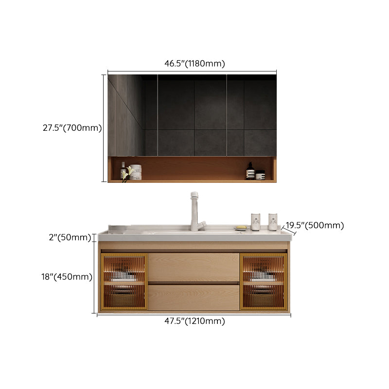 Wall Mount Vanity Mirror Single Sink Rectangle Door Wood Vanity with Drawers Clearhalo 'Bathroom Remodel & Bathroom Fixtures' 'Bathroom Vanities' 'bathroom_vanities' 'Home Improvement' 'home_improvement' 'home_improvement_bathroom_vanities' 6772655