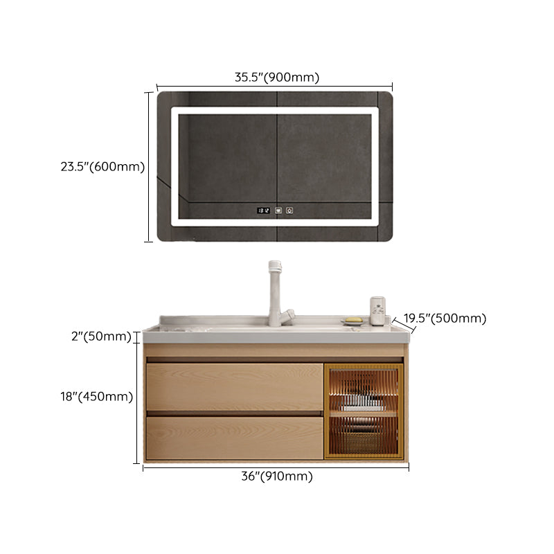 Wall Mount Vanity Mirror Single Sink Rectangle Door Wood Vanity with Drawers Clearhalo 'Bathroom Remodel & Bathroom Fixtures' 'Bathroom Vanities' 'bathroom_vanities' 'Home Improvement' 'home_improvement' 'home_improvement_bathroom_vanities' 6772659