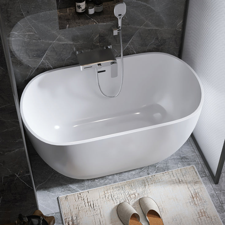 Acrylic Oval Soaking Bath White Freestanding Bath Tub for Bathroom 55"L x 27.5"W x 23.5"H Clearhalo 'Bathroom Remodel & Bathroom Fixtures' 'Bathtubs' 'Home Improvement' 'home_improvement' 'home_improvement_bathtubs' 'Showers & Bathtubs' 6773931