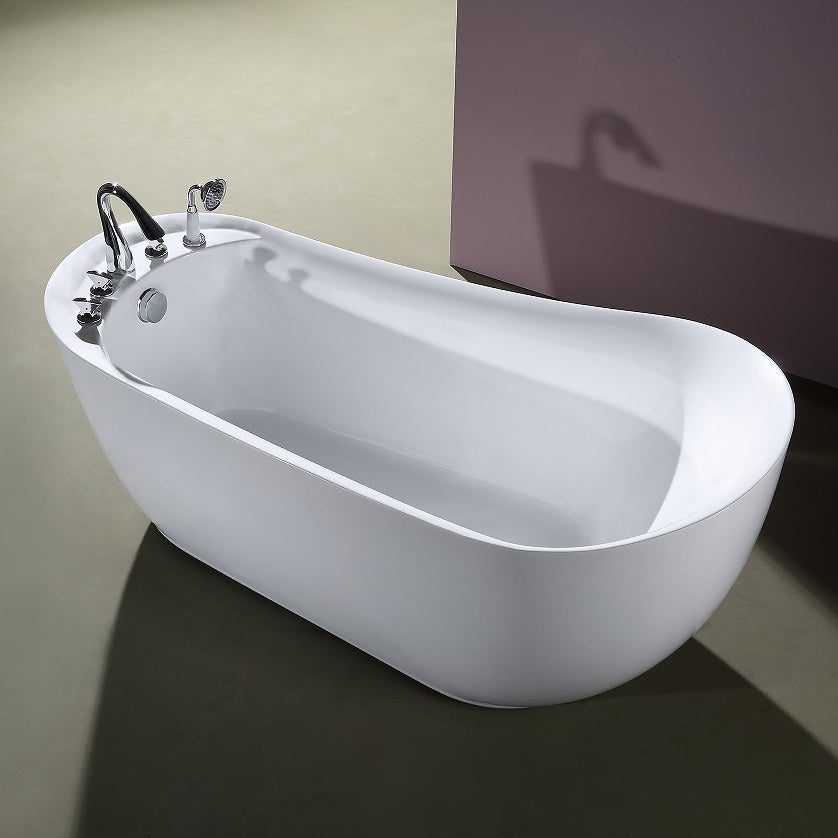 Acrylic Soaking Bathtub White Freestanding Bath for Bathroom Tub with Deck Faucets Clearhalo 'Bathroom Remodel & Bathroom Fixtures' 'Bathtubs' 'Home Improvement' 'home_improvement' 'home_improvement_bathtubs' 'Showers & Bathtubs' 6773971