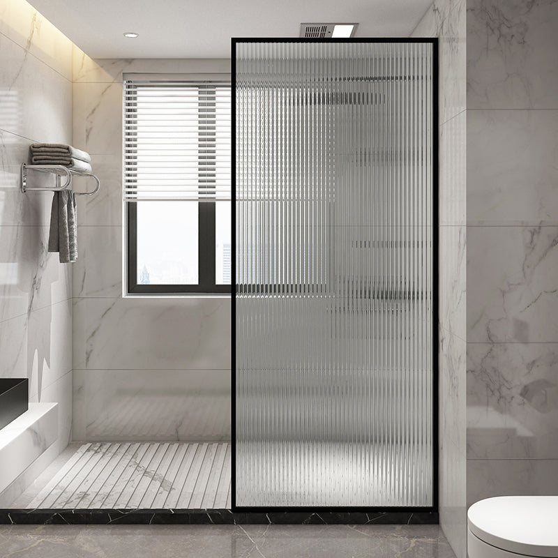 Metal and Glass Shower Door Simple Inline Black Shower Bath Door Fluted Glass Clearhalo 'Bathroom Remodel & Bathroom Fixtures' 'Home Improvement' 'home_improvement' 'home_improvement_shower_tub_doors' 'Shower and Tub Doors' 'shower_tub_doors' 'Showers & Bathtubs' 6776814