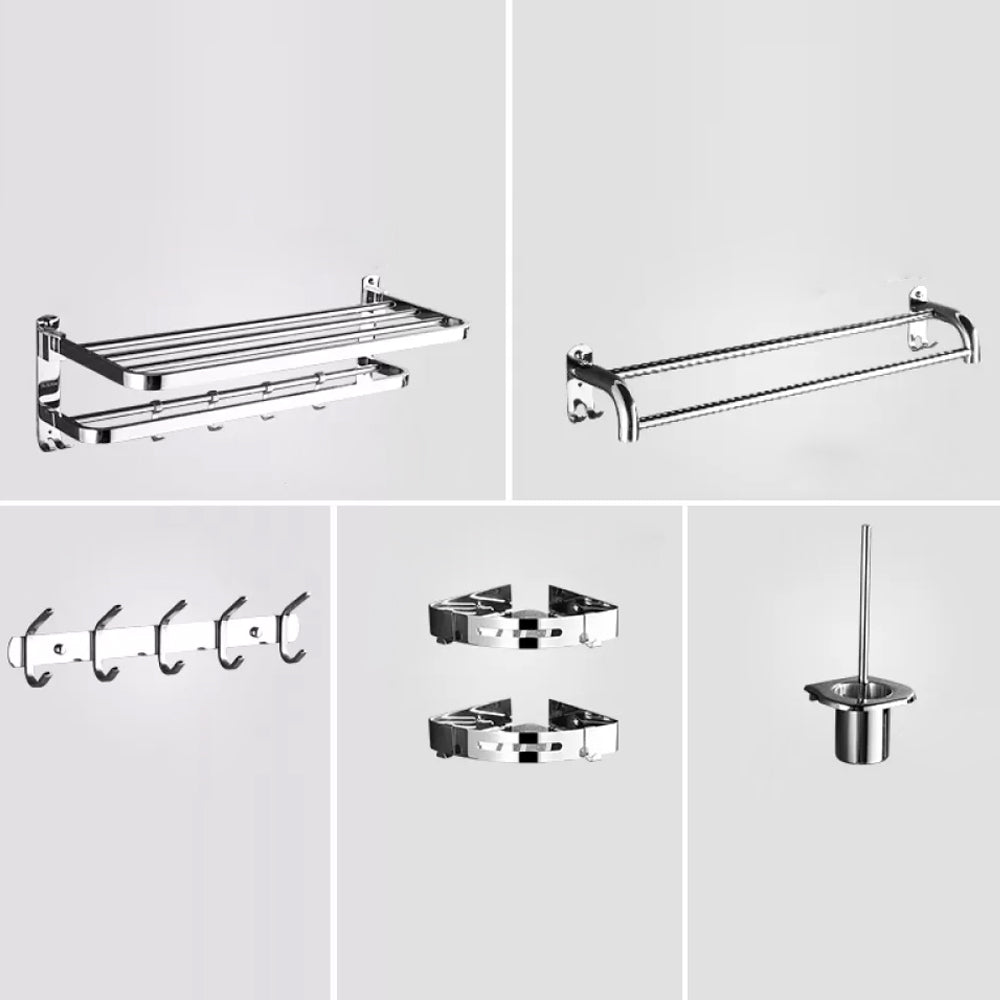 Modern Stainless Steel Bath Hardware Set Sliver Bathroom Accessory Kit 6-Piece Set (Triangular Bath Shelf) Clearhalo 'Bathroom Hardware Sets' 'Bathroom Hardware' 'Bathroom Remodel & Bathroom Fixtures' 'bathroom_hardware_sets' 'Home Improvement' 'home_improvement' 'home_improvement_bathroom_hardware_sets' 6778075