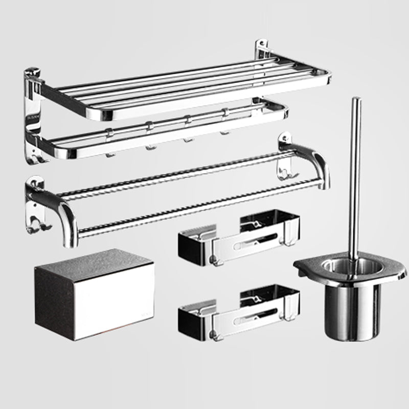 Modern Stainless Steel Bath Hardware Set Sliver Bathroom Accessory Kit 6-Piece Set (Square Bath Shelf) Clearhalo 'Bathroom Hardware Sets' 'Bathroom Hardware' 'Bathroom Remodel & Bathroom Fixtures' 'bathroom_hardware_sets' 'Home Improvement' 'home_improvement' 'home_improvement_bathroom_hardware_sets' 6778092