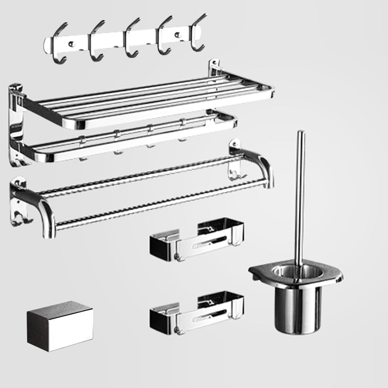 Modern Stainless Steel Bath Hardware Set Sliver Bathroom Accessory Kit 7-Piece Set (Square Bath Shelf) Clearhalo 'Bathroom Hardware Sets' 'Bathroom Hardware' 'Bathroom Remodel & Bathroom Fixtures' 'bathroom_hardware_sets' 'Home Improvement' 'home_improvement' 'home_improvement_bathroom_hardware_sets' 6778093