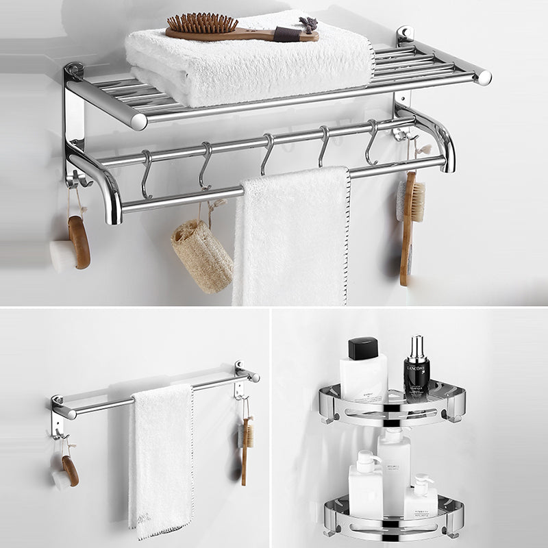 Modern Bathroom Accessory Kit Stainless Steel Bath Shelf Bathroom Set 4-Piece Set(Single Rod) Clearhalo 'Bathroom Hardware Sets' 'Bathroom Hardware' 'Bathroom Remodel & Bathroom Fixtures' 'bathroom_hardware_sets' 'Home Improvement' 'home_improvement' 'home_improvement_bathroom_hardware_sets' 6778116