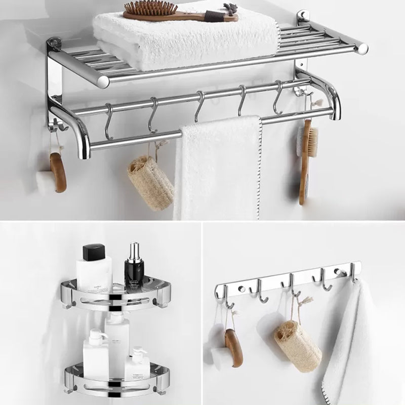 Modern Bathroom Accessory Kit Stainless Steel Bath Shelf Bathroom Set 4-Piece Set (Row Hook) Clearhalo 'Bathroom Hardware Sets' 'Bathroom Hardware' 'Bathroom Remodel & Bathroom Fixtures' 'bathroom_hardware_sets' 'Home Improvement' 'home_improvement' 'home_improvement_bathroom_hardware_sets' 6778137