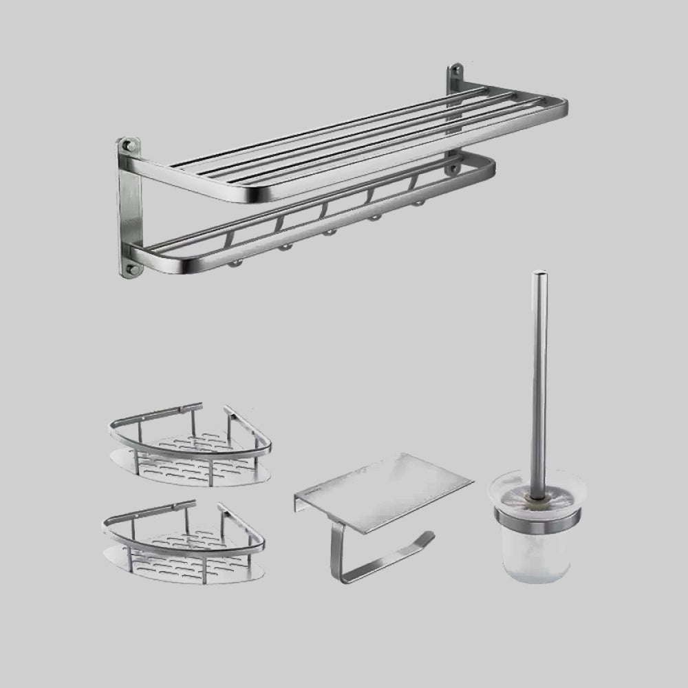 Modern Bathroom Accessory Kit Paper Holder Bath Shelf Bath Hardware Set Silver 5-Piece Set (Toilet Paper Holder) Unfoldable Clearhalo 'Bathroom Hardware Sets' 'Bathroom Hardware' 'Bathroom Remodel & Bathroom Fixtures' 'bathroom_hardware_sets' 'Home Improvement' 'home_improvement' 'home_improvement_bathroom_hardware_sets' 6778188