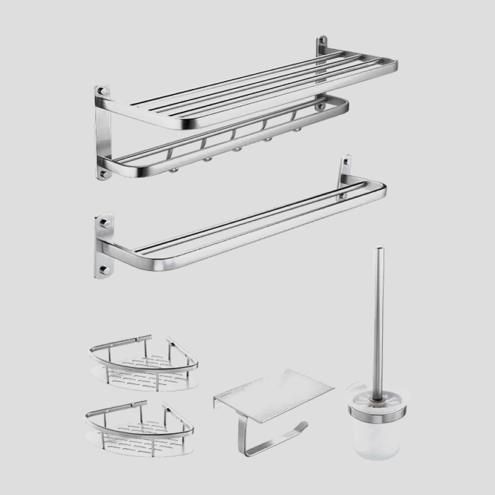 Modern Bathroom Accessory Kit Paper Holder Bath Shelf Bath Hardware Set Silver 6-Piece Set (Toilet Paper Holder) Unfoldable Clearhalo 'Bathroom Hardware Sets' 'Bathroom Hardware' 'Bathroom Remodel & Bathroom Fixtures' 'bathroom_hardware_sets' 'Home Improvement' 'home_improvement' 'home_improvement_bathroom_hardware_sets' 6778192