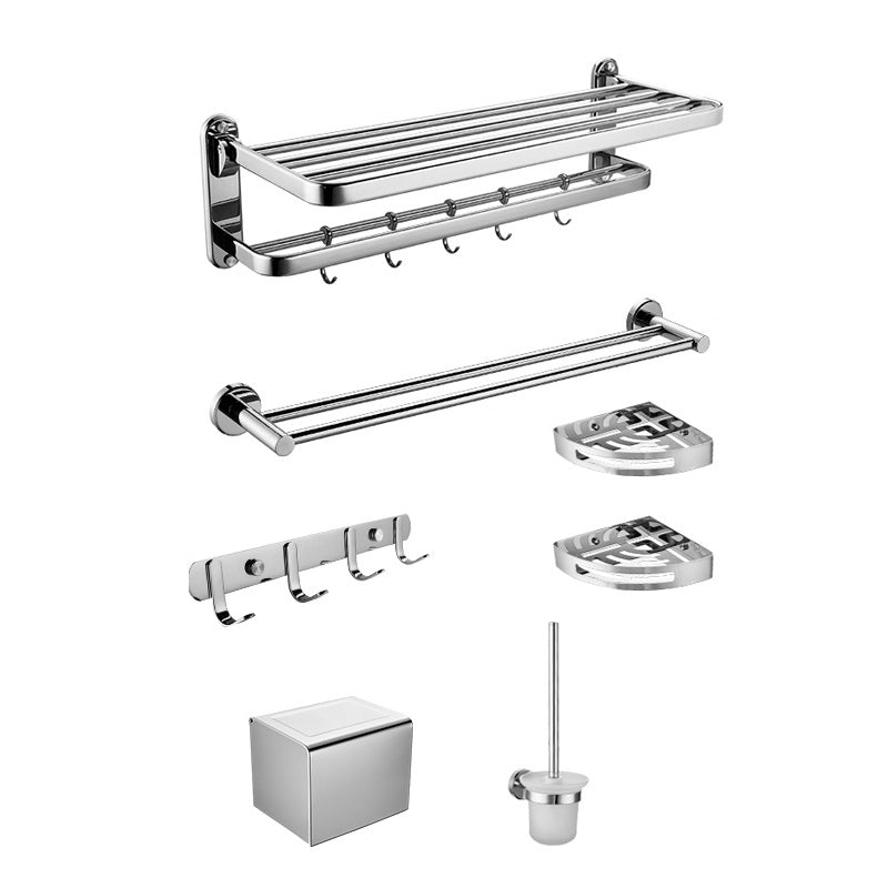 Modern Steel Bath Hardware Set Sliver Bathroom Accessory Kit 7-Piece Set (Single Rod) Clearhalo 'Bathroom Hardware Sets' 'Bathroom Hardware' 'Bathroom Remodel & Bathroom Fixtures' 'bathroom_hardware_sets' 'Home Improvement' 'home_improvement' 'home_improvement_bathroom_hardware_sets' 6778203