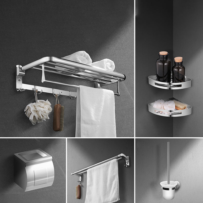 Modern Stainless Steel Bath Shelf Paper Holder Bath Hardware Set 6-Piece Set (Toilet Brush) Clearhalo 'Bathroom Hardware Sets' 'Bathroom Hardware' 'Bathroom Remodel & Bathroom Fixtures' 'bathroom_hardware_sets' 'Home Improvement' 'home_improvement' 'home_improvement_bathroom_hardware_sets' 6778234