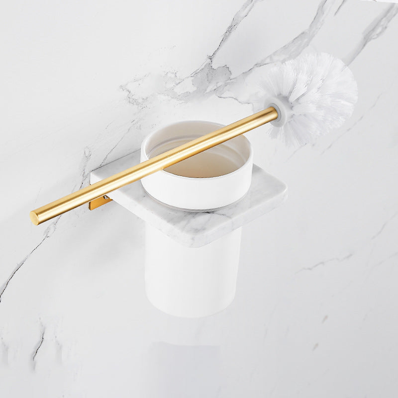 Marble & Brass Bath Hardware Set Golden Bathroom Accessory Kit Toilet Brush Clearhalo 'Bathroom Hardware Sets' 'Bathroom Hardware' 'Bathroom Remodel & Bathroom Fixtures' 'bathroom_hardware_sets' 'Home Improvement' 'home_improvement' 'home_improvement_bathroom_hardware_sets' 6778243