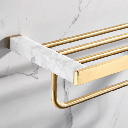 Marble & Brass Bath Hardware Set Golden Bathroom Accessory Kit Clearhalo 'Bathroom Hardware Sets' 'Bathroom Hardware' 'Bathroom Remodel & Bathroom Fixtures' 'bathroom_hardware_sets' 'Home Improvement' 'home_improvement' 'home_improvement_bathroom_hardware_sets' 6778244