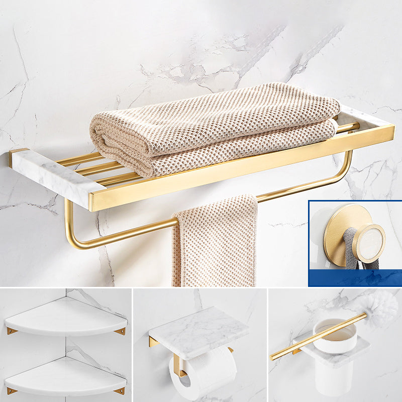 Marble & Brass Bath Hardware Set Golden Bathroom Accessory Kit 6-Piece Set (Triangular Bath Shelf) Clearhalo 'Bathroom Hardware Sets' 'Bathroom Hardware' 'Bathroom Remodel & Bathroom Fixtures' 'bathroom_hardware_sets' 'Home Improvement' 'home_improvement' 'home_improvement_bathroom_hardware_sets' 6778249