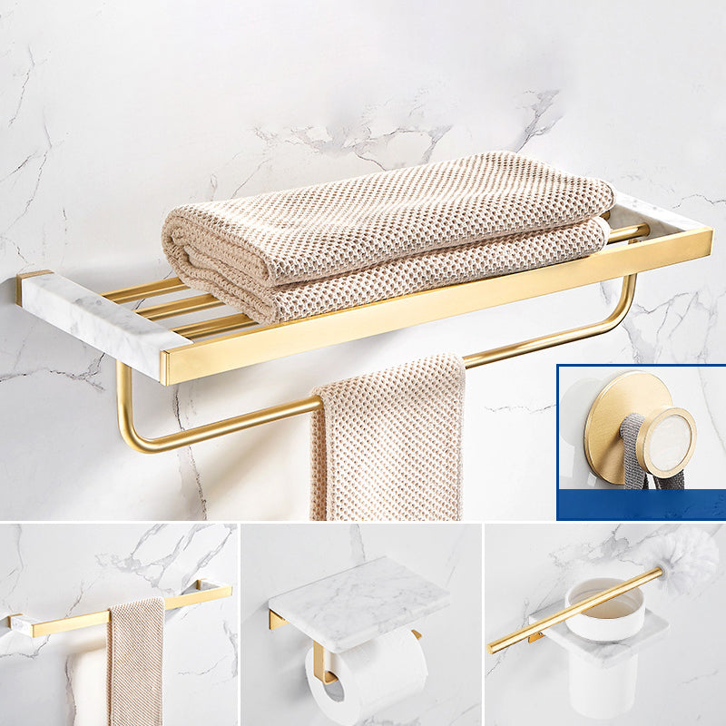 Marble & Brass Bath Hardware Set Golden Bathroom Accessory Kit 5-Piece Set (Single Rod) Clearhalo 'Bathroom Hardware Sets' 'Bathroom Hardware' 'Bathroom Remodel & Bathroom Fixtures' 'bathroom_hardware_sets' 'Home Improvement' 'home_improvement' 'home_improvement_bathroom_hardware_sets' 6778251