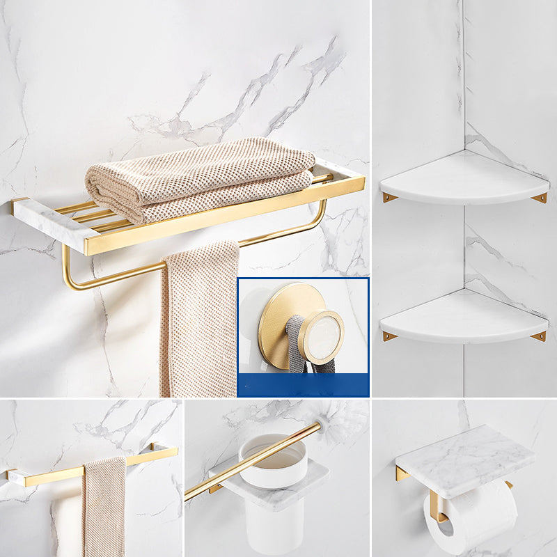 Marble & Brass Bath Hardware Set Golden Bathroom Accessory Kit 7-Piece Set (Single Rod) Clearhalo 'Bathroom Hardware Sets' 'Bathroom Hardware' 'Bathroom Remodel & Bathroom Fixtures' 'bathroom_hardware_sets' 'Home Improvement' 'home_improvement' 'home_improvement_bathroom_hardware_sets' 6778256