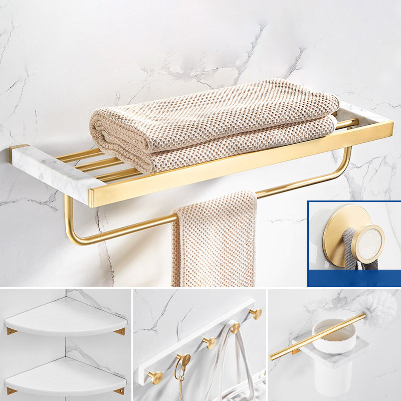 Marble & Brass Bath Hardware Set Golden Bathroom Accessory Kit 6-Piece Set (Row Hook) Clearhalo 'Bathroom Hardware Sets' 'Bathroom Hardware' 'Bathroom Remodel & Bathroom Fixtures' 'bathroom_hardware_sets' 'Home Improvement' 'home_improvement' 'home_improvement_bathroom_hardware_sets' 6778258