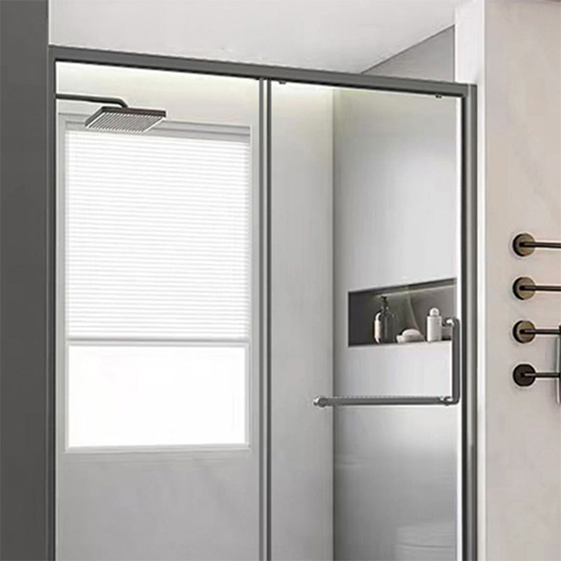 Glass and Metal Shower Door Simple Inline Black Shower Bath Door Clearhalo 'Bathroom Remodel & Bathroom Fixtures' 'Home Improvement' 'home_improvement' 'home_improvement_shower_tub_doors' 'Shower and Tub Doors' 'shower_tub_doors' 'Showers & Bathtubs' 6778295