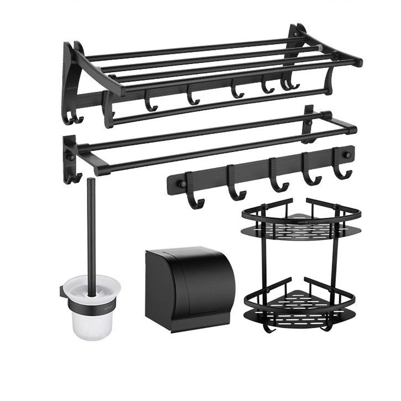 Contemporary Aluminum Bath Hardware Set Black Bathroom Accessory Kit Black 6-Piece Set Clearhalo 'Bathroom Hardware Sets' 'Bathroom Hardware' 'Bathroom Remodel & Bathroom Fixtures' 'bathroom_hardware_sets' 'Home Improvement' 'home_improvement' 'home_improvement_bathroom_hardware_sets' 6778495