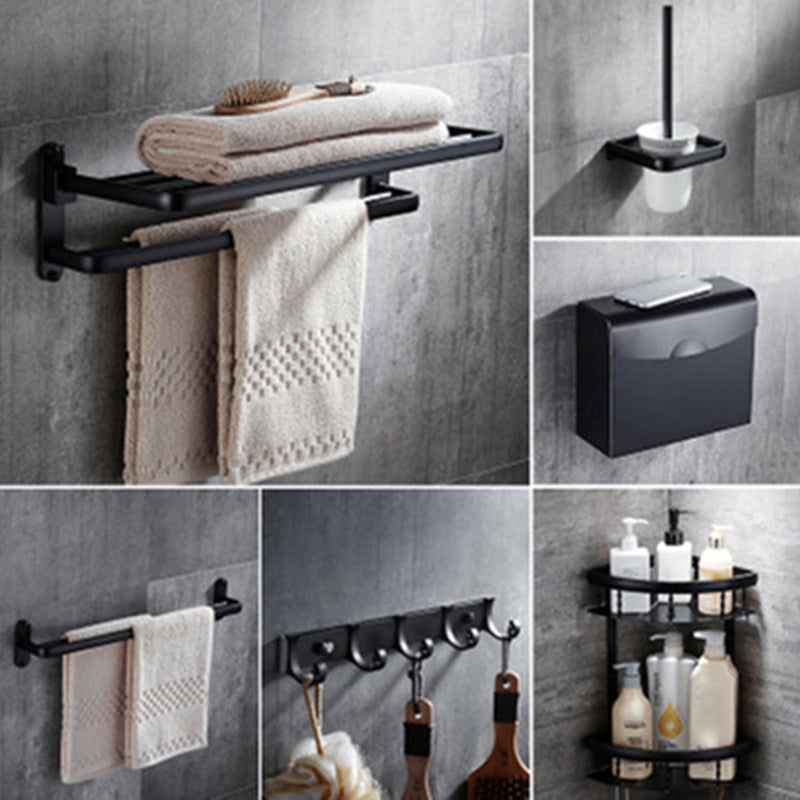 Contemporary 8-Piece Bathroom Hardware Set Matte Black Bath Shelf/Paper Holder/Robe Hooks 6-Piece Set Clearhalo 'Bathroom Hardware Sets' 'Bathroom Hardware' 'Bathroom Remodel & Bathroom Fixtures' 'bathroom_hardware_sets' 'Home Improvement' 'home_improvement' 'home_improvement_bathroom_hardware_sets' 6778514