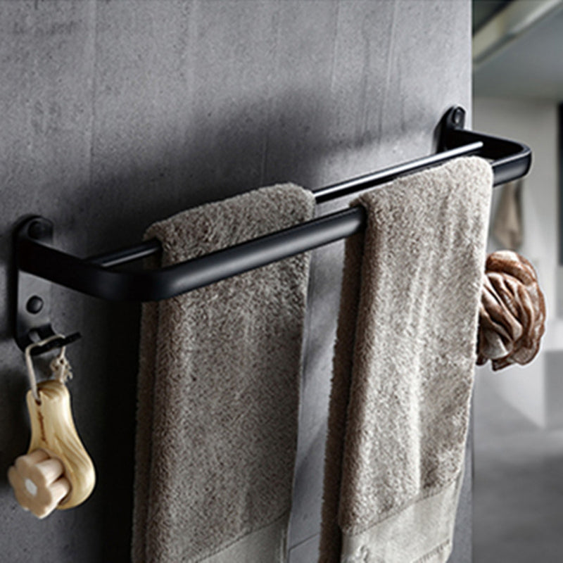 Contemporary 8-Piece Bathroom Hardware Set Matte Black Bath Shelf/Paper Holder/Robe Hooks Double Bars Towel Bar Clearhalo 'Bathroom Hardware Sets' 'Bathroom Hardware' 'Bathroom Remodel & Bathroom Fixtures' 'bathroom_hardware_sets' 'Home Improvement' 'home_improvement' 'home_improvement_bathroom_hardware_sets' 6778520