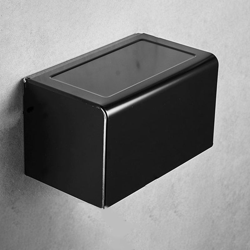 Contemporary 8-Piece Bathroom Hardware Set Matte Black Bath Shelf/Paper Holder/Robe Hooks 8"L Toilet Paper Holder (Square) Clearhalo 'Bathroom Hardware Sets' 'Bathroom Hardware' 'Bathroom Remodel & Bathroom Fixtures' 'bathroom_hardware_sets' 'Home Improvement' 'home_improvement' 'home_improvement_bathroom_hardware_sets' 6778523