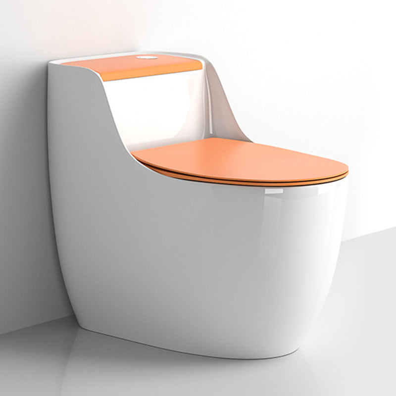 Modern Floor Mounted Ceramic Toilet One Piece Flush Toilet with Toilet Seat White/ Orange Clearhalo 'Bathroom Remodel & Bathroom Fixtures' 'Home Improvement' 'home_improvement' 'home_improvement_toilets' 'Toilets & Bidets' 'Toilets' 6778877