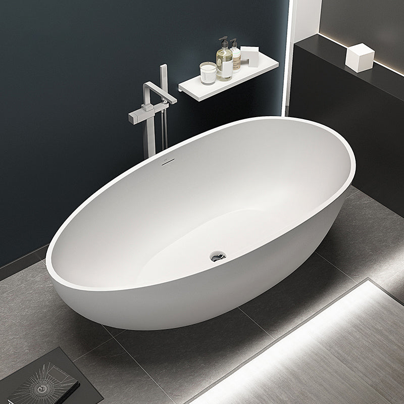 Modern Stone Freestanding Bathtub White Soaking Bathtub for Bathroom 63"L x 31"W x 21"H Oval Clearhalo 'Bathroom Remodel & Bathroom Fixtures' 'Bathtubs' 'Home Improvement' 'home_improvement' 'home_improvement_bathtubs' 'Showers & Bathtubs' 6782253