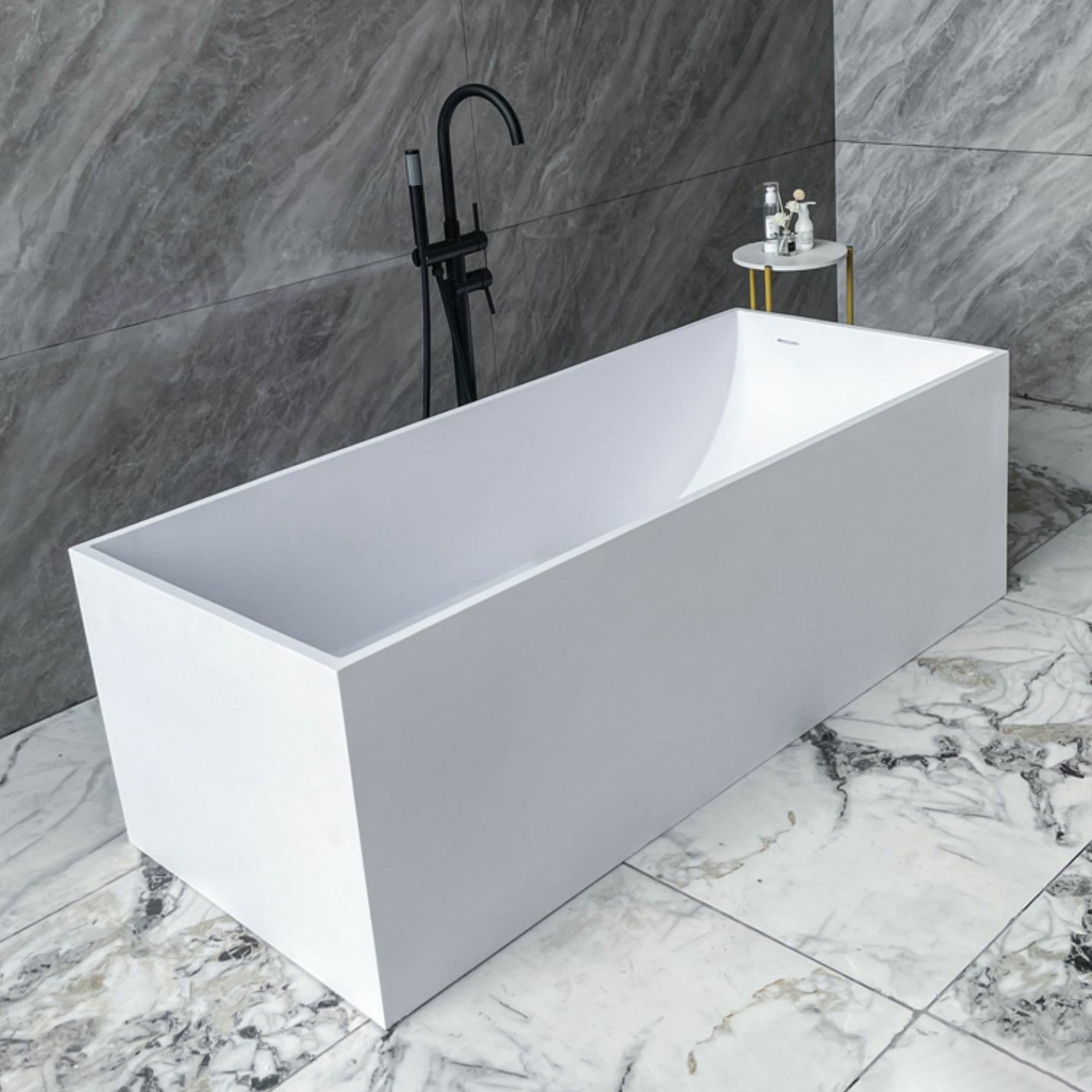 Stone Soaking Rectangular Bathtub Antique Finish Back to Wall Bath Tub White Clearhalo 'Bathroom Remodel & Bathroom Fixtures' 'Bathtubs' 'Home Improvement' 'home_improvement' 'home_improvement_bathtubs' 'Showers & Bathtubs' 6782333