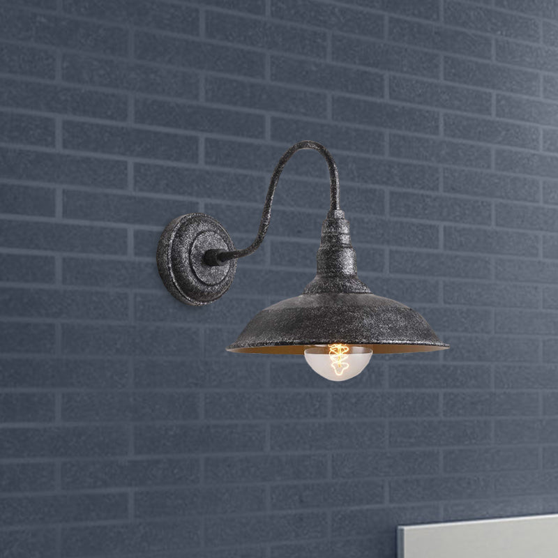Antique Style Barn Wall Sconce Lamp 1 Light Iron Sconce Wall Lighting with Gooseneck Arm in Bronze/Rust for Bedroom Clearhalo 'Art deco wall lights' 'Cast Iron' 'Glass' 'Industrial wall lights' 'Industrial' 'Middle century wall lights' 'Modern' 'Rustic wall lights' 'Tiffany' 'Traditional wall lights' 'Wall Lamps & Sconces' 'Wall Lights' Lighting' 678246