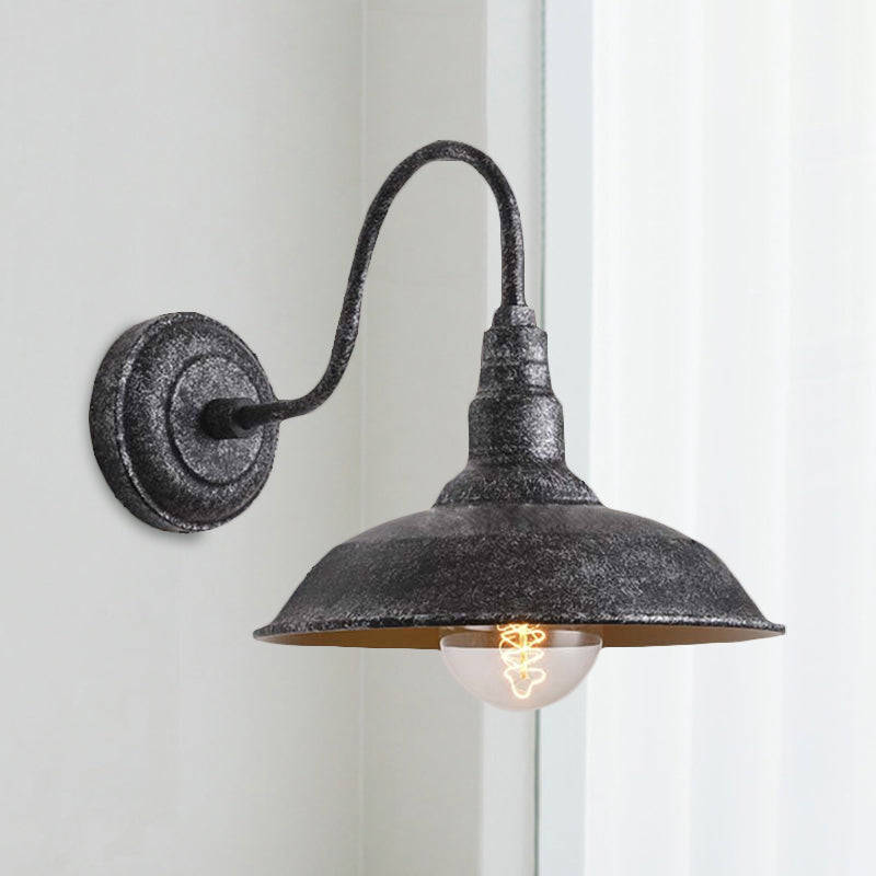 Antique Style Barn Wall Sconce Lamp 1 Light Iron Sconce Wall Lighting with Gooseneck Arm in Bronze/Rust for Bedroom Clearhalo 'Art deco wall lights' 'Cast Iron' 'Glass' 'Industrial wall lights' 'Industrial' 'Middle century wall lights' 'Modern' 'Rustic wall lights' 'Tiffany' 'Traditional wall lights' 'Wall Lamps & Sconces' 'Wall Lights' Lighting' 678247