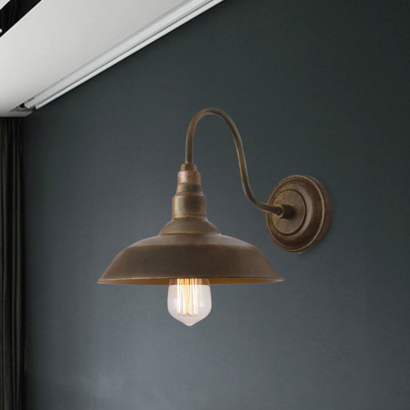 Antique Style Barn Wall Sconce Lamp 1 Light Iron Sconce Wall Lighting with Gooseneck Arm in Bronze/Rust for Bedroom Clearhalo 'Art deco wall lights' 'Cast Iron' 'Glass' 'Industrial wall lights' 'Industrial' 'Middle century wall lights' 'Modern' 'Rustic wall lights' 'Tiffany' 'Traditional wall lights' 'Wall Lamps & Sconces' 'Wall Lights' Lighting' 678248