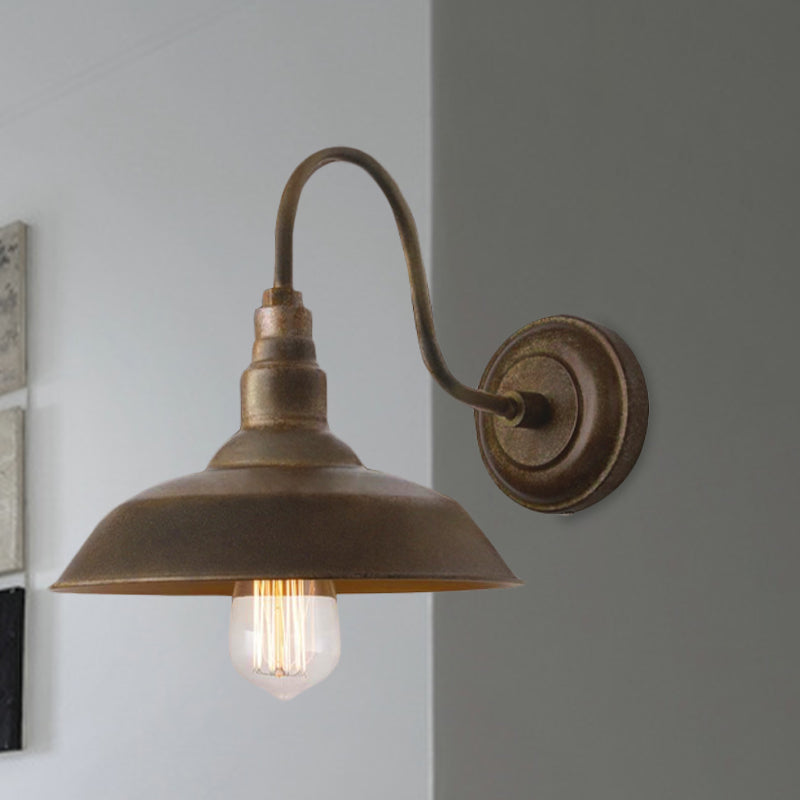 Antique Style Barn Wall Sconce Lamp 1 Light Iron Sconce Wall Lighting with Gooseneck Arm in Bronze/Rust for Bedroom Clearhalo 'Art deco wall lights' 'Cast Iron' 'Glass' 'Industrial wall lights' 'Industrial' 'Middle century wall lights' 'Modern' 'Rustic wall lights' 'Tiffany' 'Traditional wall lights' 'Wall Lamps & Sconces' 'Wall Lights' Lighting' 678249