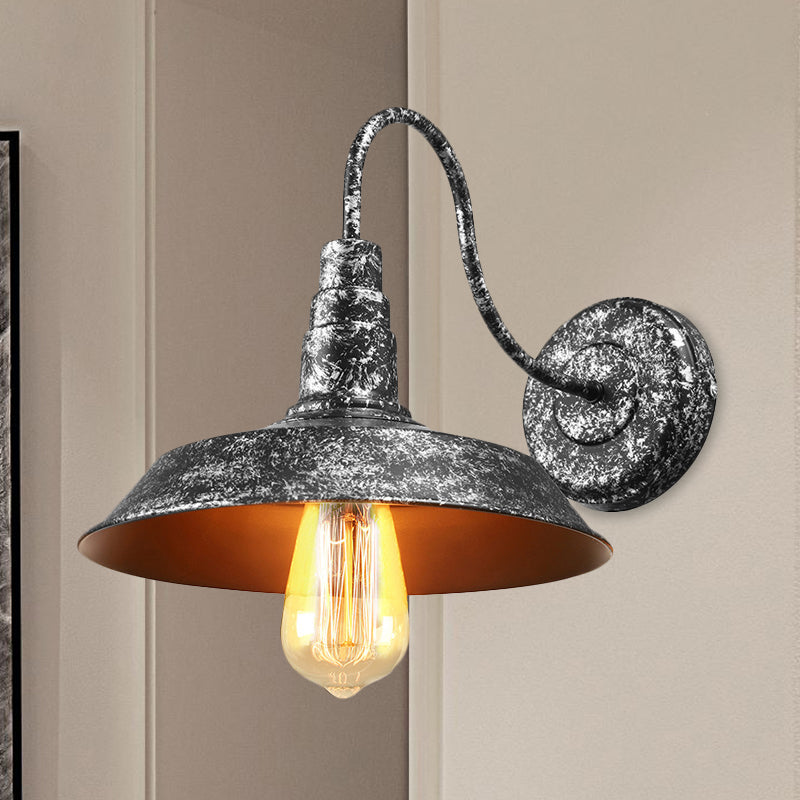 Antique Style Barn Wall Sconce Lamp 1 Light Iron Sconce Wall Lighting with Gooseneck Arm in Bronze/Rust for Bedroom Clearhalo 'Art deco wall lights' 'Cast Iron' 'Glass' 'Industrial wall lights' 'Industrial' 'Middle century wall lights' 'Modern' 'Rustic wall lights' 'Tiffany' 'Traditional wall lights' 'Wall Lamps & Sconces' 'Wall Lights' Lighting' 678253