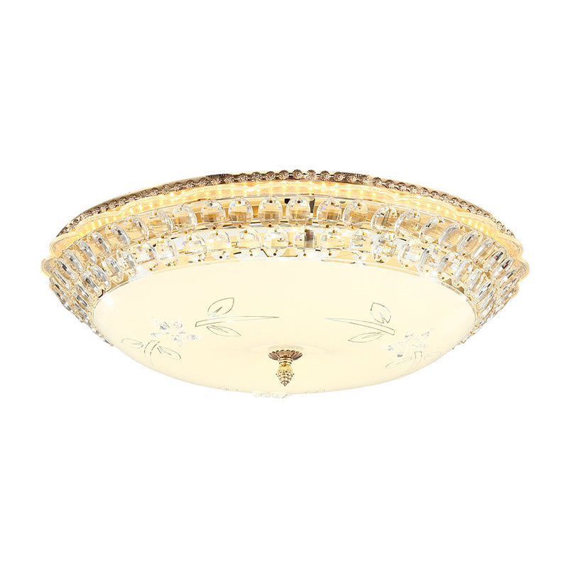 Dome White Glass Ceiling Light Modern LED Gold Flush Mount Lighting Fixture with Crystal Accent, 12"/16"/19.5" W Clearhalo 'Ceiling Lights' 'Close To Ceiling Lights' 'Close to ceiling' 'Flush mount' Lighting' 678275