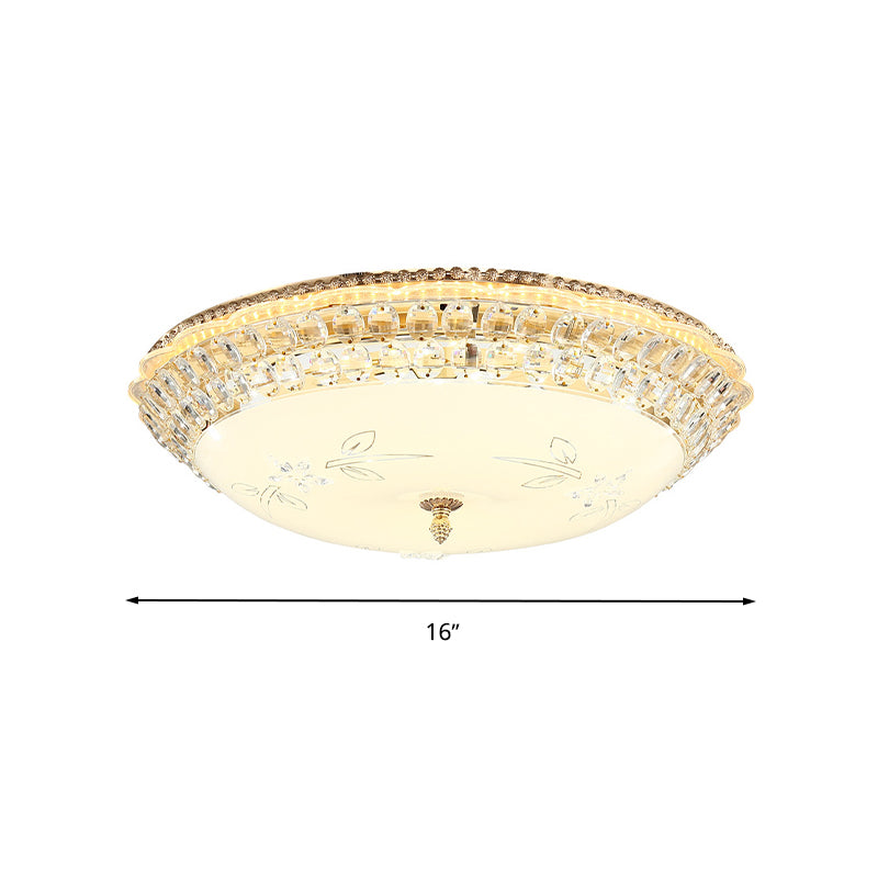 Dome White Glass Ceiling Light Modern LED Gold Flush Mount Lighting Fixture with Crystal Accent, 12"/16"/19.5" W Clearhalo 'Ceiling Lights' 'Close To Ceiling Lights' 'Close to ceiling' 'Flush mount' Lighting' 678276