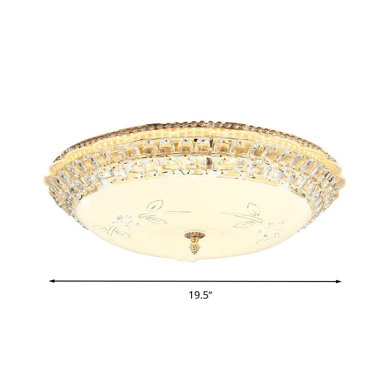 Dome White Glass Ceiling Light Modern LED Gold Flush Mount Lighting Fixture with Crystal Accent, 12"/16"/19.5" W Clearhalo 'Ceiling Lights' 'Close To Ceiling Lights' 'Close to ceiling' 'Flush mount' Lighting' 678277