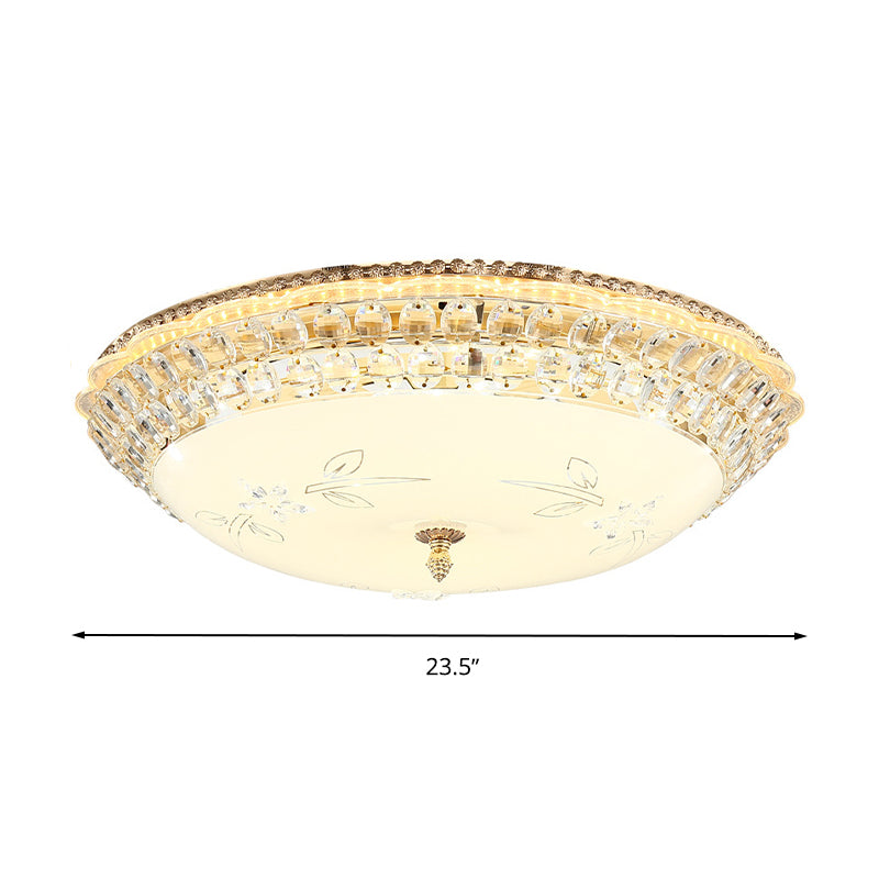 Dome White Glass Ceiling Light Modern LED Gold Flush Mount Lighting Fixture with Crystal Accent, 12"/16"/19.5" W Clearhalo 'Ceiling Lights' 'Close To Ceiling Lights' 'Close to ceiling' 'Flush mount' Lighting' 678278