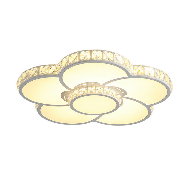 Bloom Ceiling Light Fixture Simple Acrylic LED White Flush Mount Lamp with Inlaid Crystal in Warm/White Light, 19.5"/23.5"/31.5" Width Clearhalo 'Ceiling Lights' 'Close To Ceiling Lights' 'Close to ceiling' 'Flush mount' Lighting' 678301