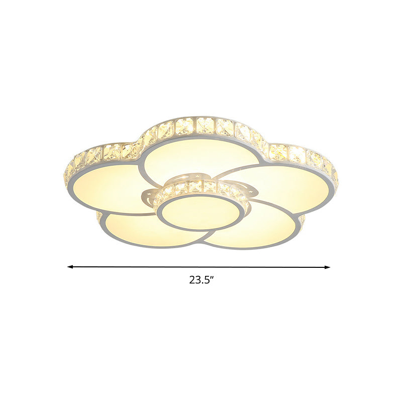 Bloom Ceiling Light Fixture Simple Acrylic LED White Flush Mount Lamp with Inlaid Crystal in Warm/White Light, 19.5"/23.5"/31.5" Width Clearhalo 'Ceiling Lights' 'Close To Ceiling Lights' 'Close to ceiling' 'Flush mount' Lighting' 678302