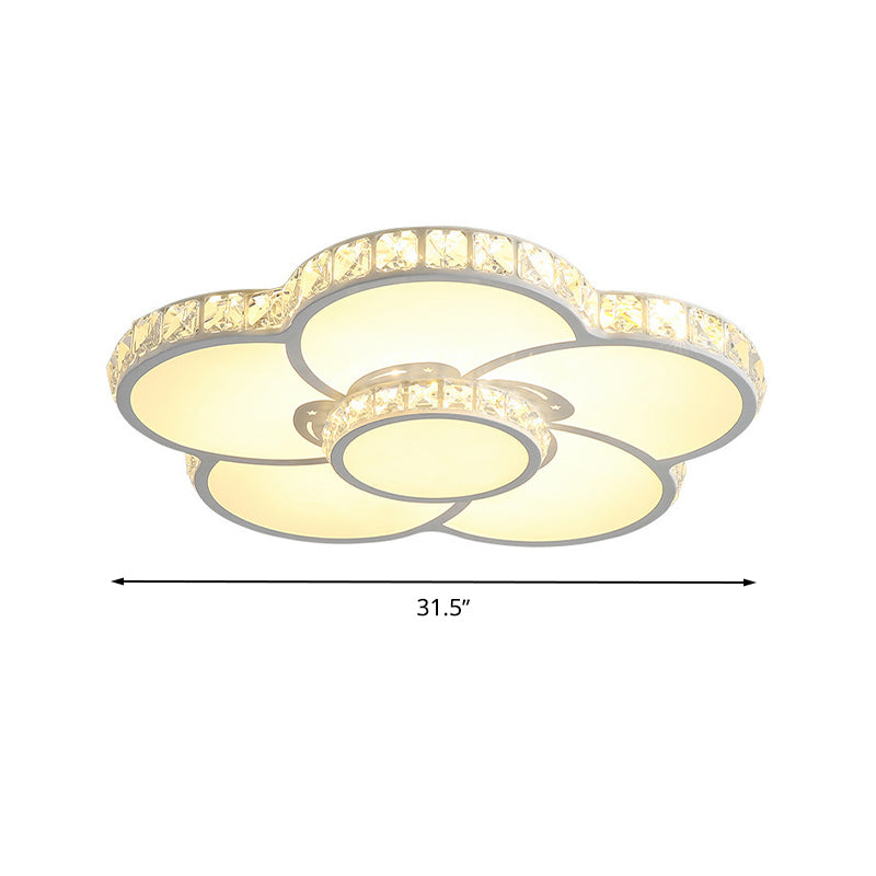 Bloom Ceiling Light Fixture Simple Acrylic LED White Flush Mount Lamp with Inlaid Crystal in Warm/White Light, 19.5"/23.5"/31.5" Width Clearhalo 'Ceiling Lights' 'Close To Ceiling Lights' 'Close to ceiling' 'Flush mount' Lighting' 678303