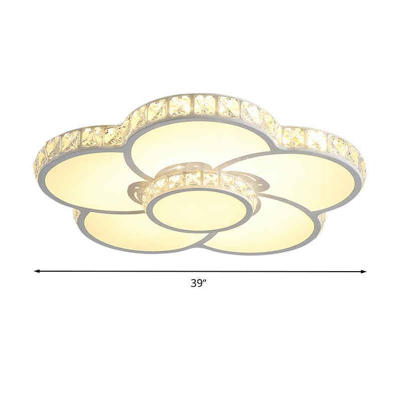 Bloom Ceiling Light Fixture Simple Acrylic LED White Flush Mount Lamp with Inlaid Crystal in Warm/White Light, 19.5"/23.5"/31.5" Width Clearhalo 'Ceiling Lights' 'Close To Ceiling Lights' 'Close to ceiling' 'Flush mount' Lighting' 678304