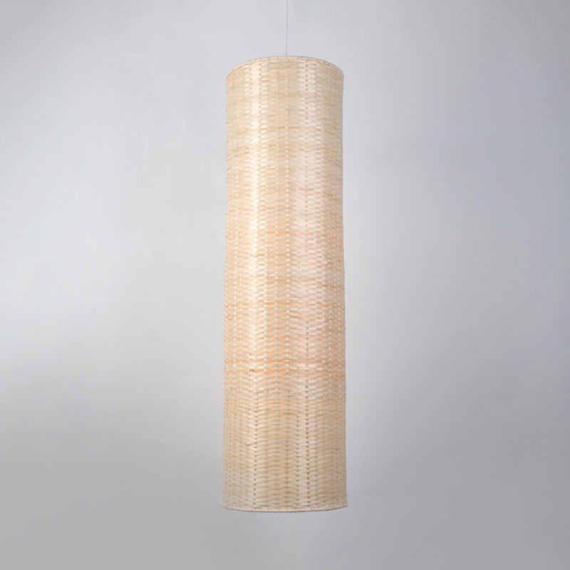 10"/12" W Cylinder Hanging Pendant Light Asian Style Rattan 1 Light Beige Ceiling Lighting for Restaurant Clearhalo 'Ceiling Lights' 'Pendant Lights' 'Pendants' Lighting' 678383