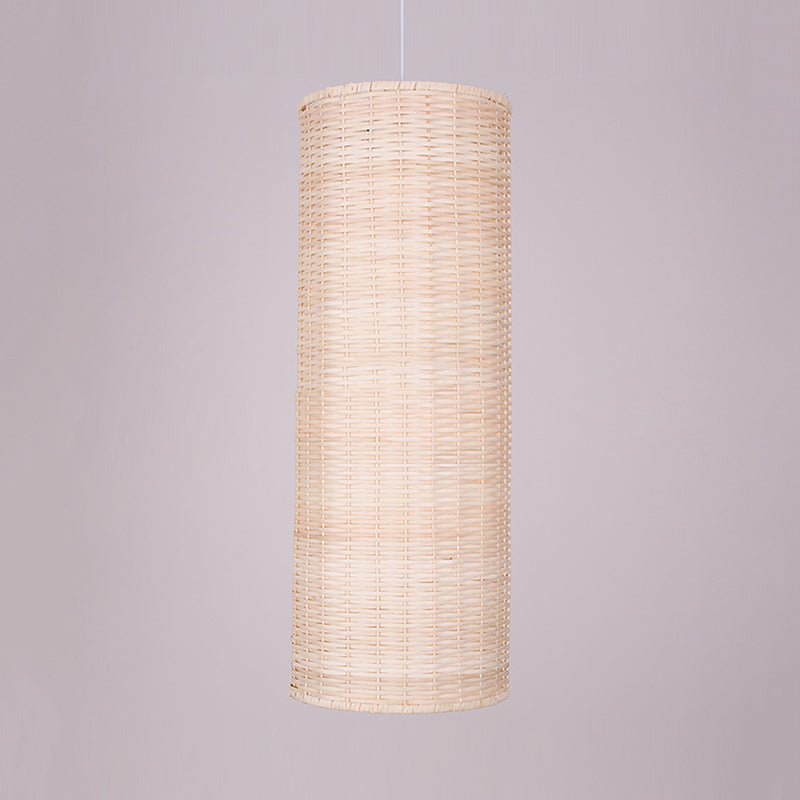 10"/12" W Cylinder Hanging Pendant Light Asian Style Rattan 1 Light Beige Ceiling Lighting for Restaurant Clearhalo 'Ceiling Lights' 'Pendant Lights' 'Pendants' Lighting' 678388