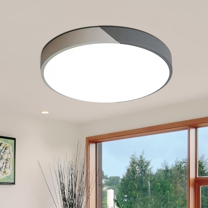 9"/12"/16" Dia Round Flush Mount Lamp Macaron Acrylic and Metal Grey/Yellow/Blue LED Ceiling Fixture for Bedroom Clearhalo 'Ceiling Lights' 'Close To Ceiling Lights' 'Close to ceiling' 'Flush mount' Lighting' 678455