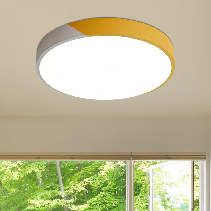 9"/12"/16" Dia Round Flush Mount Lamp Macaron Acrylic and Metal Grey/Yellow/Blue LED Ceiling Fixture for Bedroom Clearhalo 'Ceiling Lights' 'Close To Ceiling Lights' 'Close to ceiling' 'Flush mount' Lighting' 678456